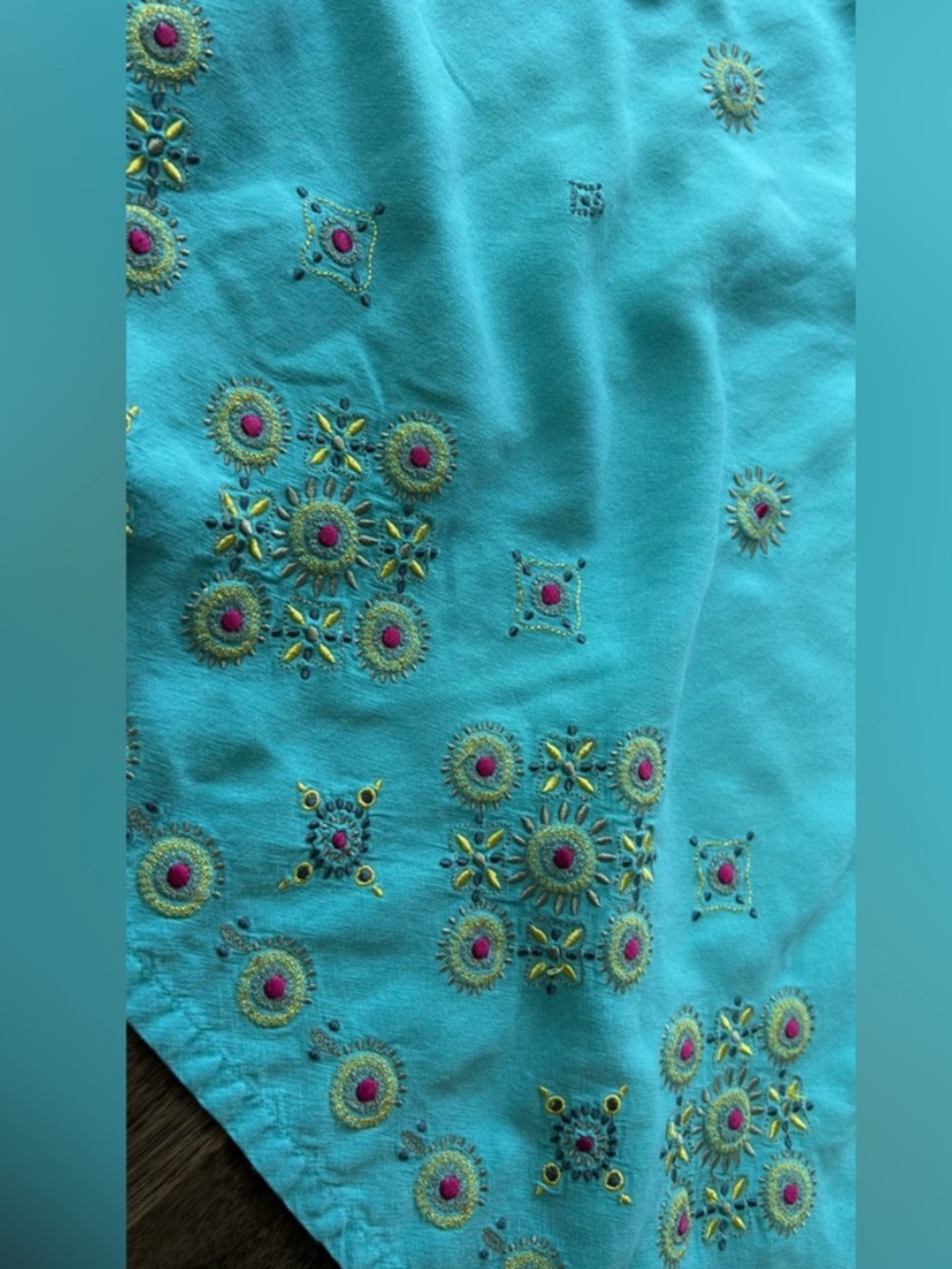 VTG Y2K Aqua Embroidered Statement Maxi Skirt Resort Coastal Boho Tropical Small - Picture 8 of 11